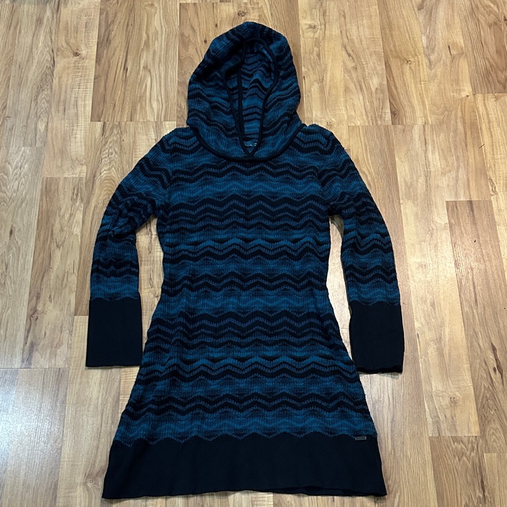 Prana Teal and Black Knit Sweater Dress